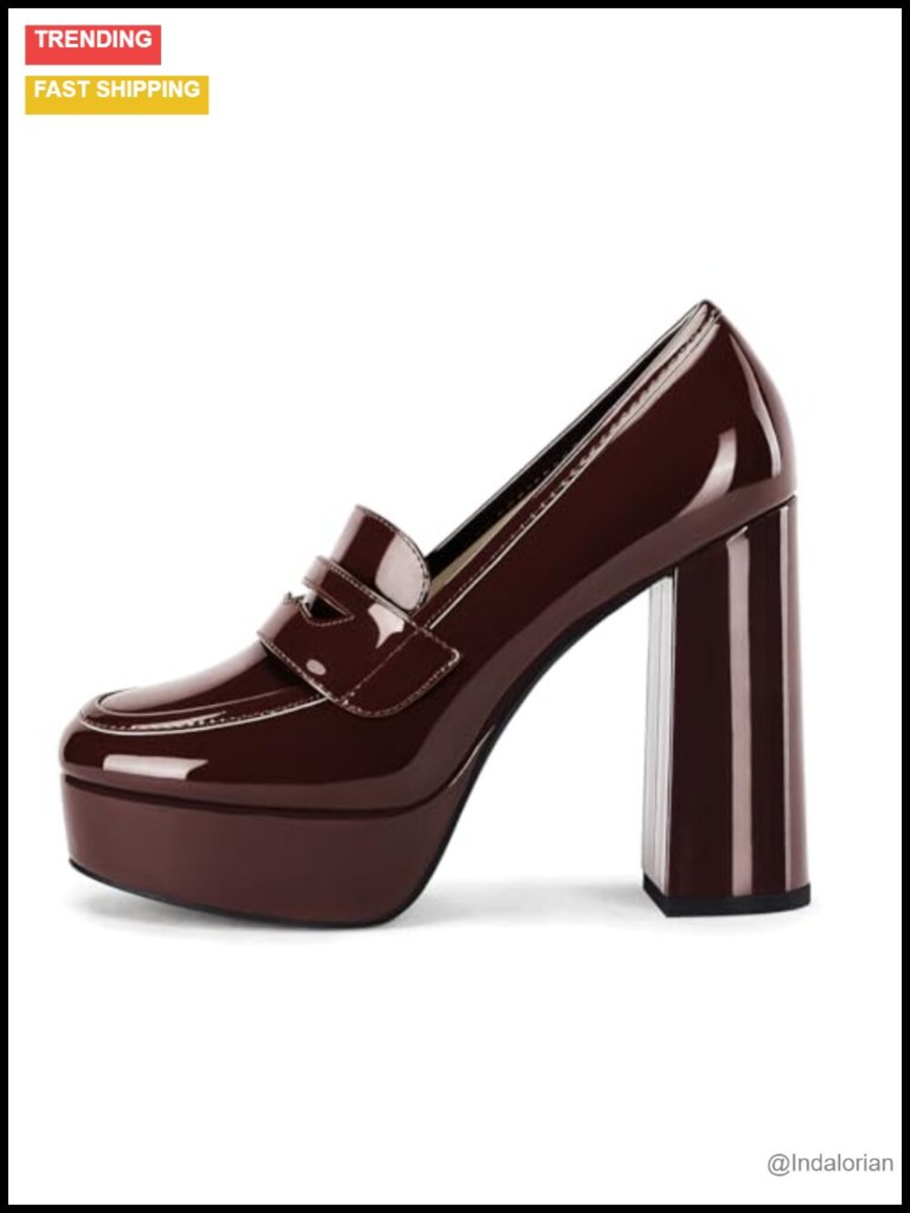 Platform Heels Loafers Chunky High Heel Closed Toe Faux Leather Penny Loafer